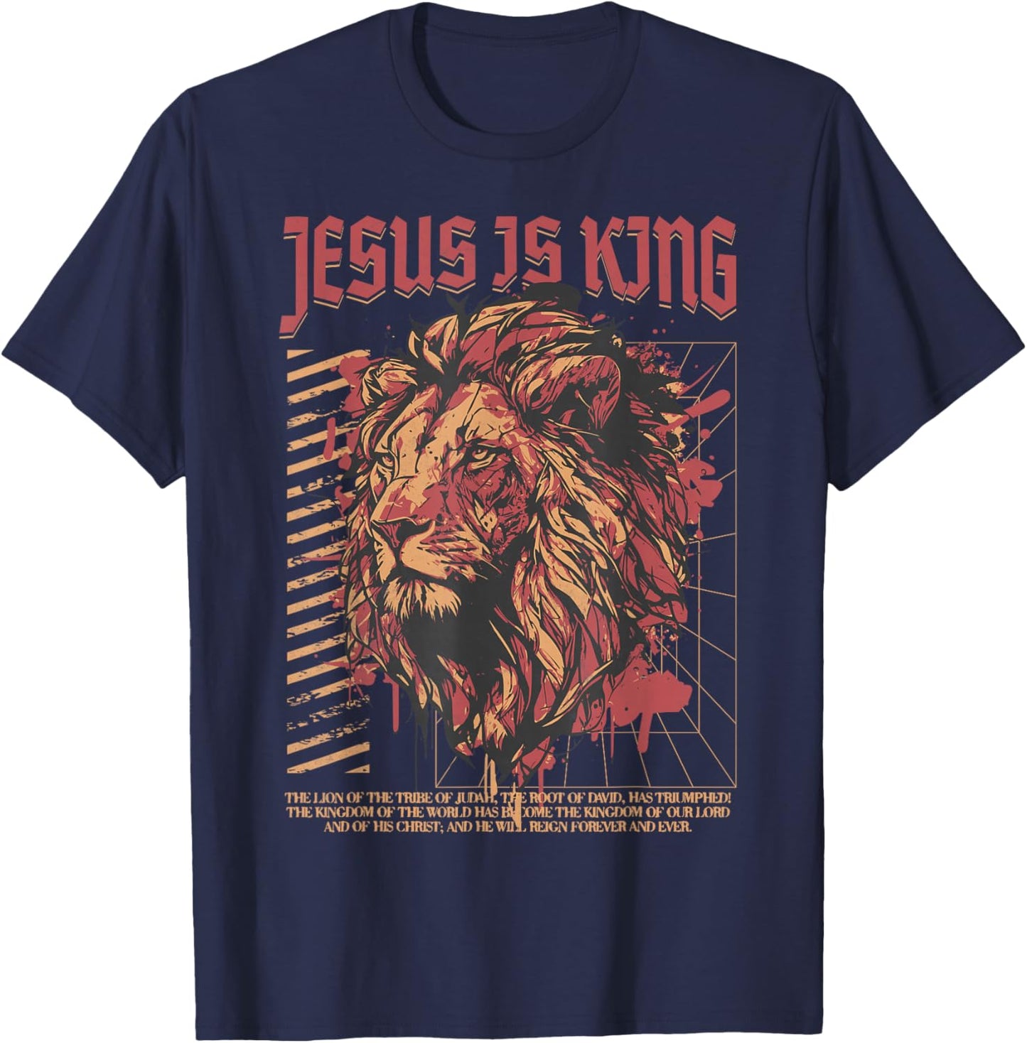 Jesus is King Christian Lion Bible Scripture Faith Quote T-Shirt - T-Shirt | Navy