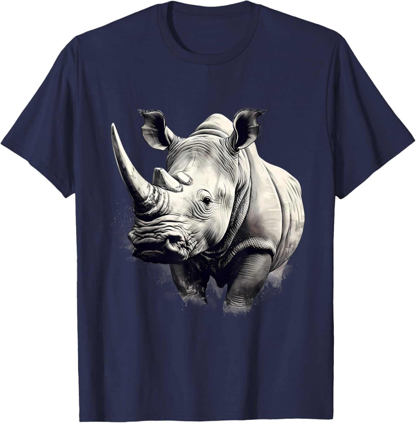 Rhino Safari Rhinoceros Animal Print Drawing Motif Wildlife T-Shirt - T-Shirt | Navy