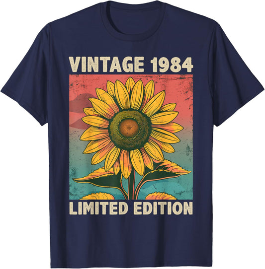 41 Years Old Gift Vintage 1984 Sunflower Lover 41st Birthday T-Shirt - T-Shirt | Navy