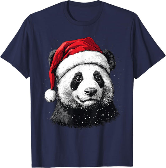 Panda Santa Hat Funny Panda Lovers Christmas Xmas Pajama T-Shirt - T-Shirt | Navy