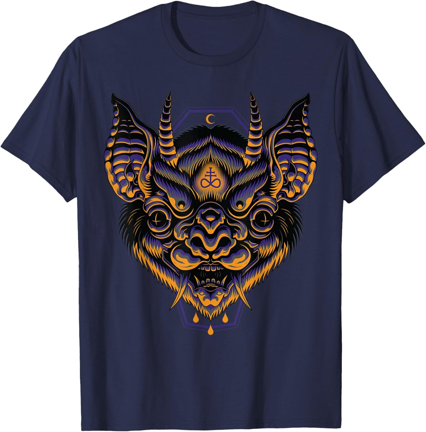 Hannya Bat American Traditional Tattoo Flash Japanese Edgy T-Shirt - T-Shirt | Navy