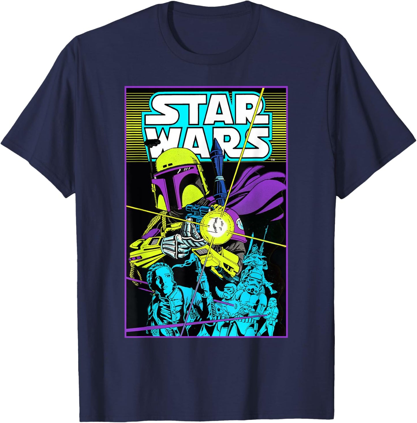 Star Wars Boba Fett Neon Blaster Poster T-Shirt - T-Shirt | Navy