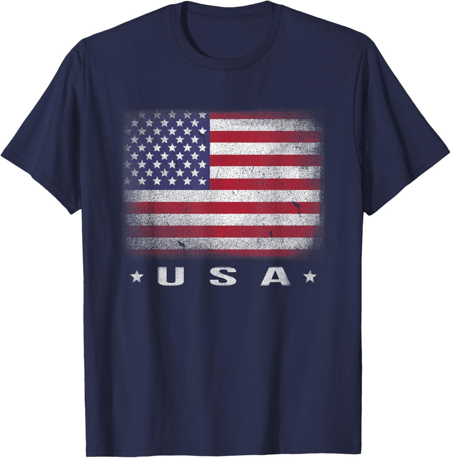 American Flag USA July 4th White Blue Red Faded Stripe Star T-Shirt - T-Shirt | Navy