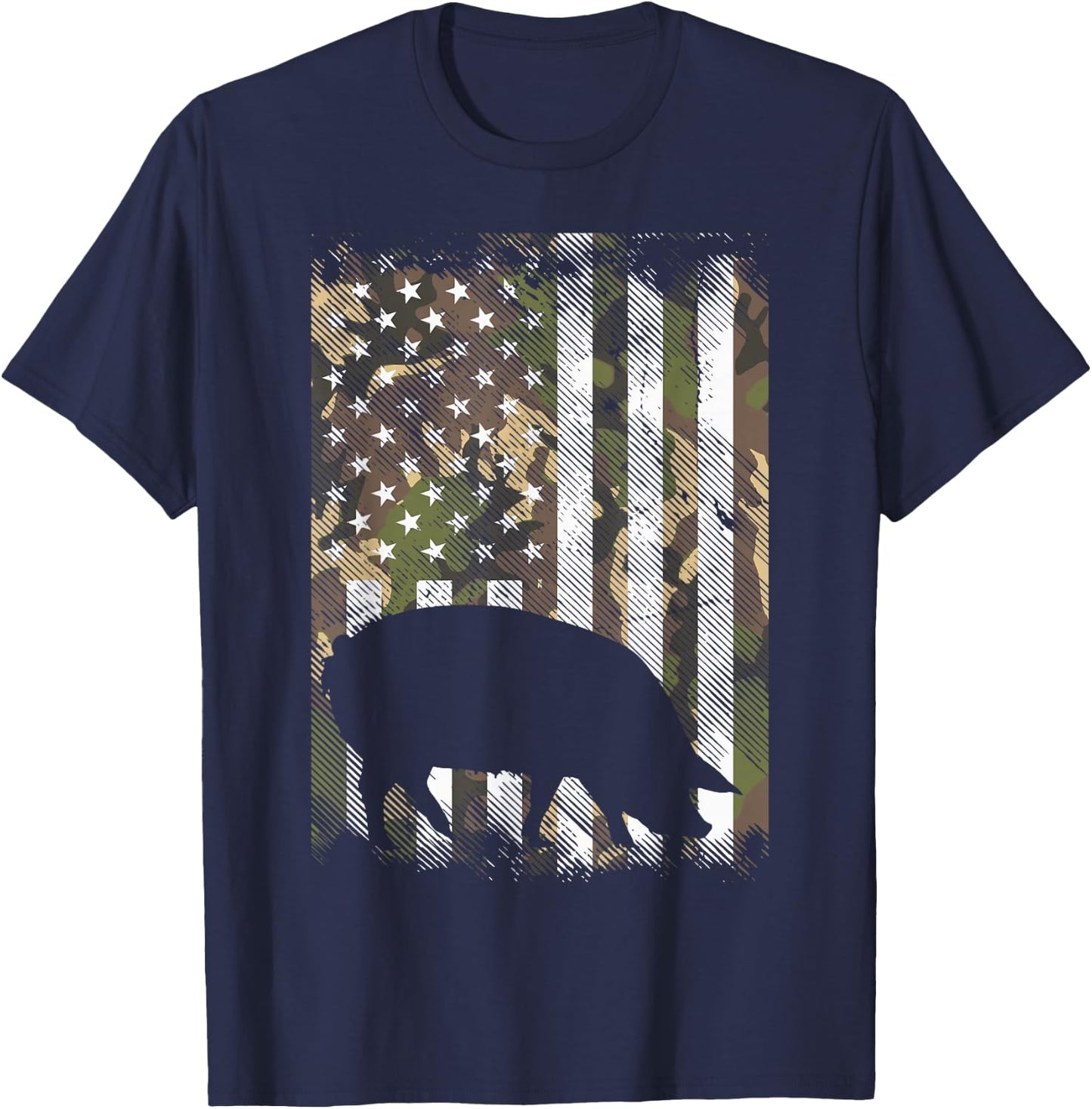 Camo US Flag Pig Vintage Farm Animal Patriotic Farmer Gift T-Shirt - T-Shirt | Navy
