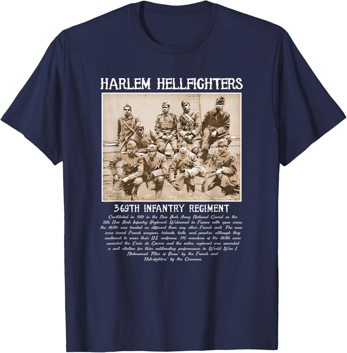 Harlem Hellfighters Vintage Black History WWI WWII Military Small T-Shirt - T-Shirt | Navy