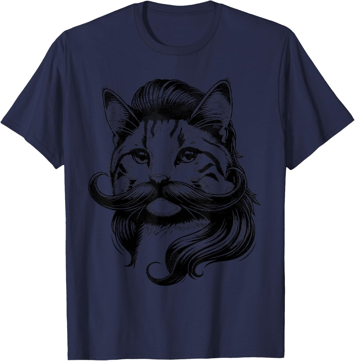 Funny Cat Face with Mullet and Mustache T-Shirt - T-Shirt | Navy