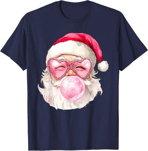 Vintage Retro Santa Christmas Bubble Gum Pink Sunglasses T-Shirt - T-Shirt | Navy