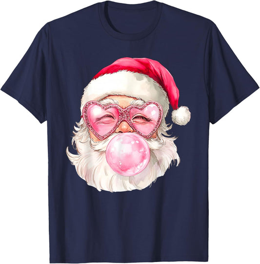 Vintage Retro Santa Christmas Bubble Gum Pink Sunglasses T-Shirt - T-Shirt | Navy