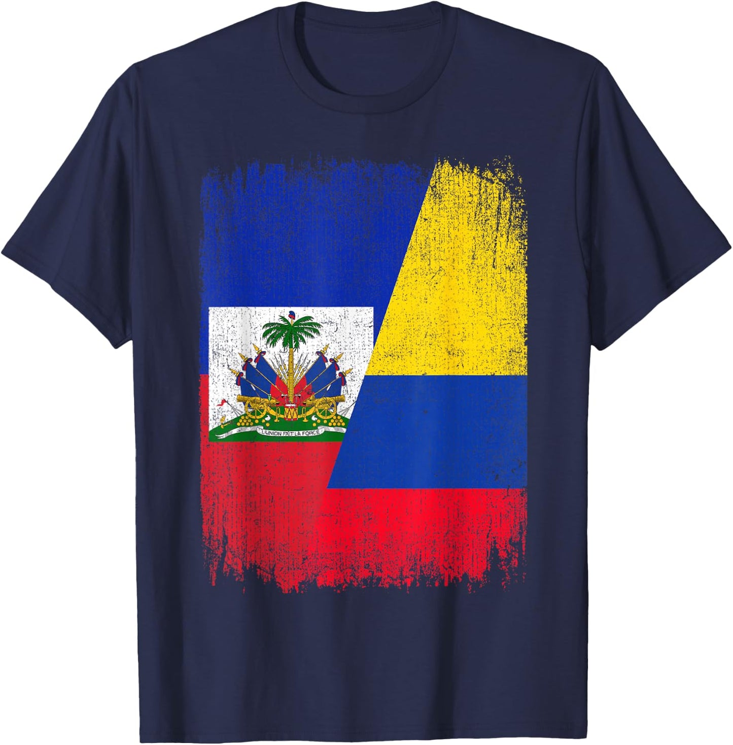 Half Haiti Colombia Flag Haitian Colombian Pride Roots T-Shirt - T-Shirt | Navy