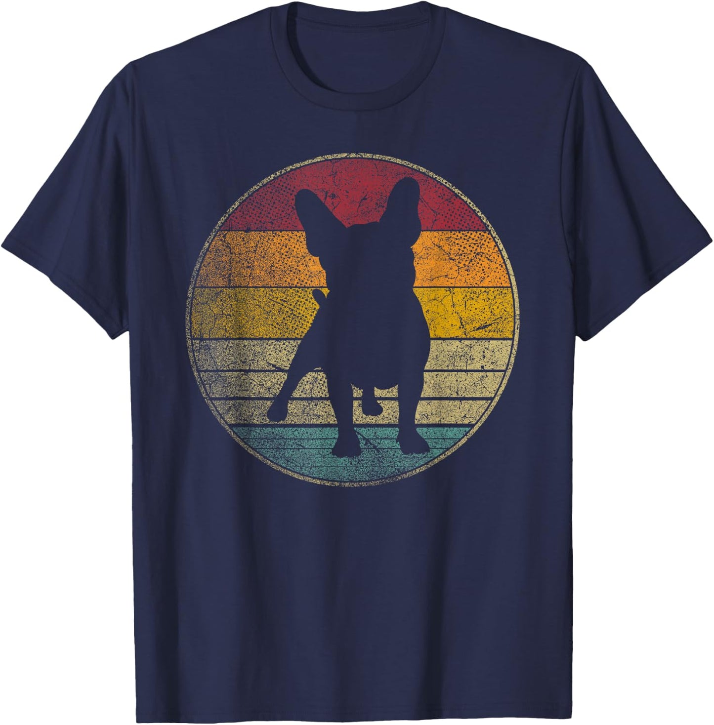 French Bulldog Dog Vintage Distressed Retro Silhouette 70s Women Kids T-Shirt - T-Shirt | Navy