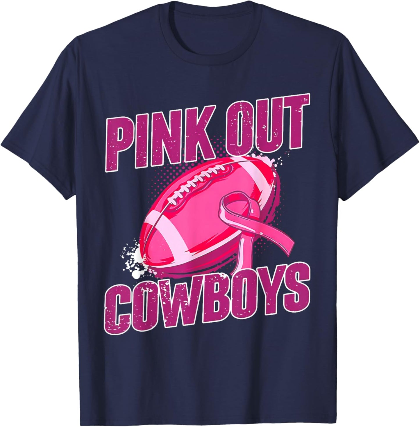Cowboys Pink Out Football Tackle Breast Cancer T-Shirt - T-Shirt | Navy