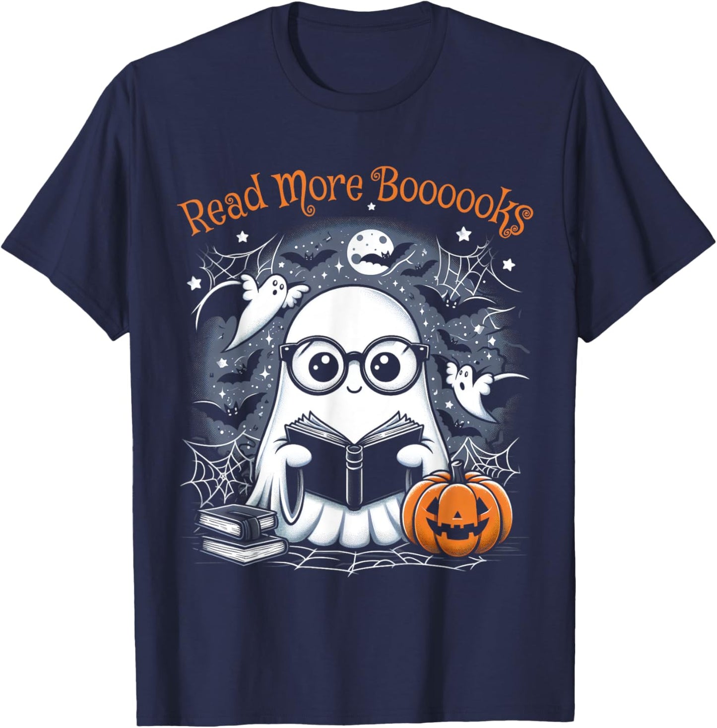 Read More Books Ghosts Cute Women Halloween Teachers T-Shirt - T-Shirt | Navy