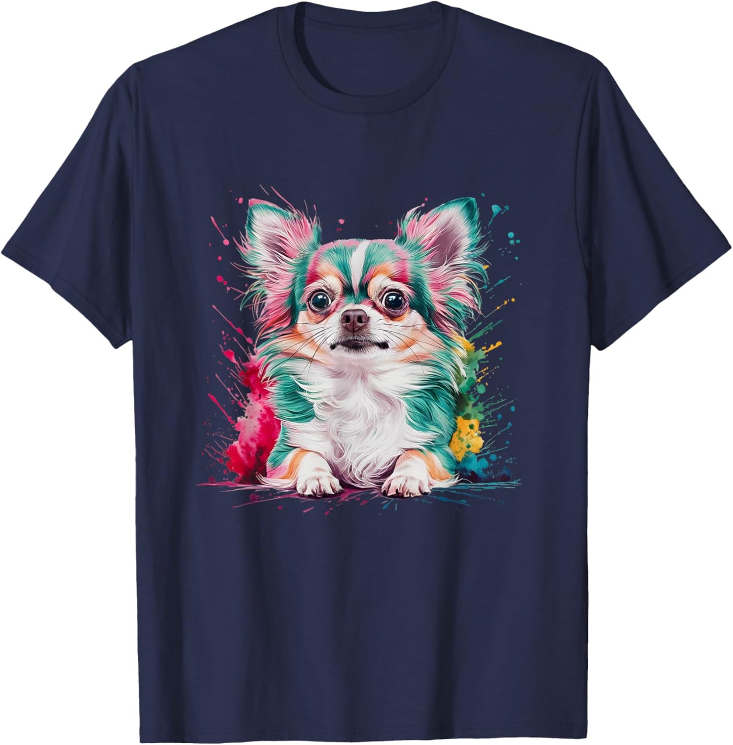 Men Woman Colorful Watercolor Chihuahua T-Shirt - T-Shirt | Navy