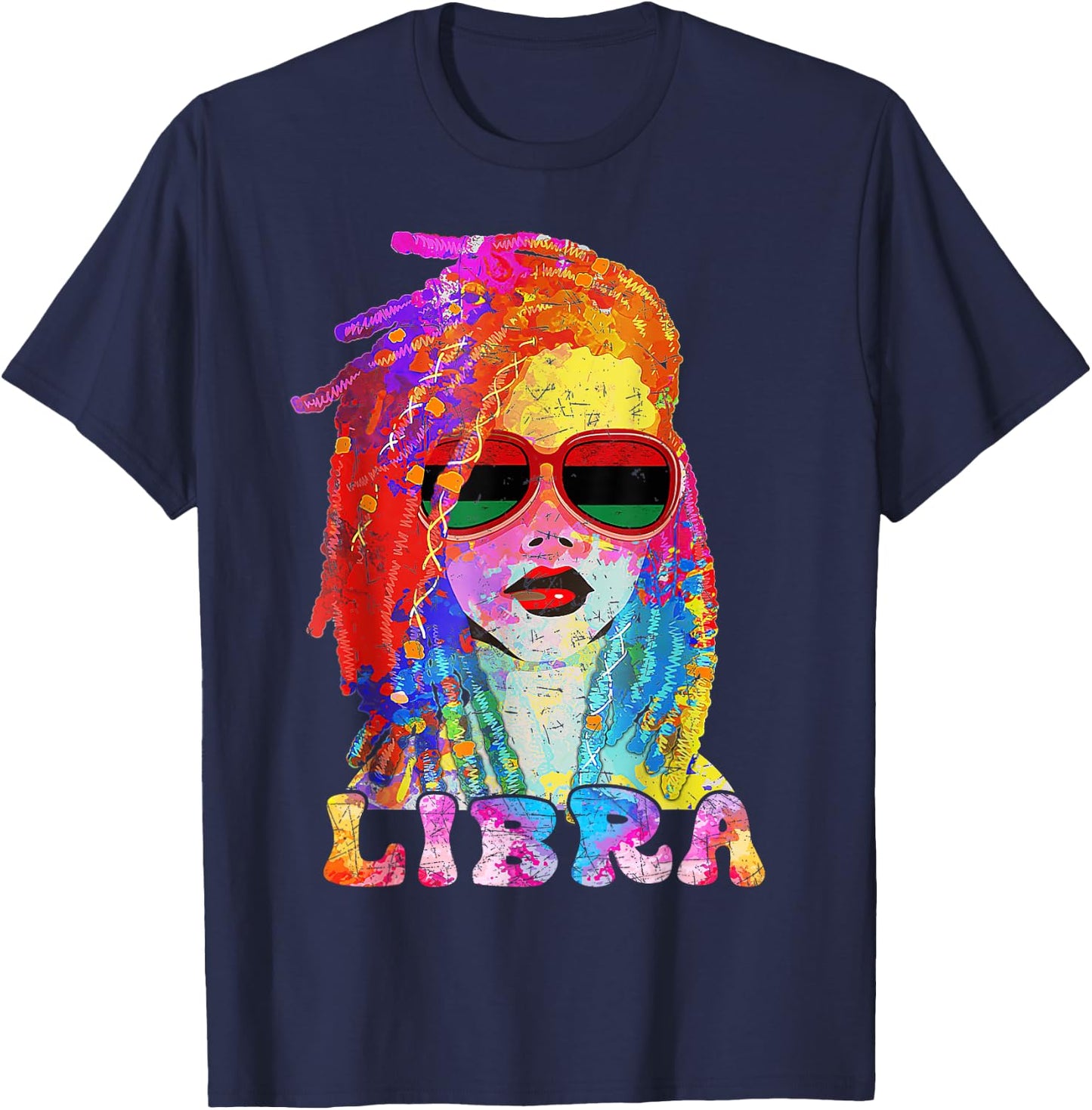 Libra Girl Loc'd Hair Art Zodiac Birthday Black Woman T-Shirt - T-Shirt | Navy
