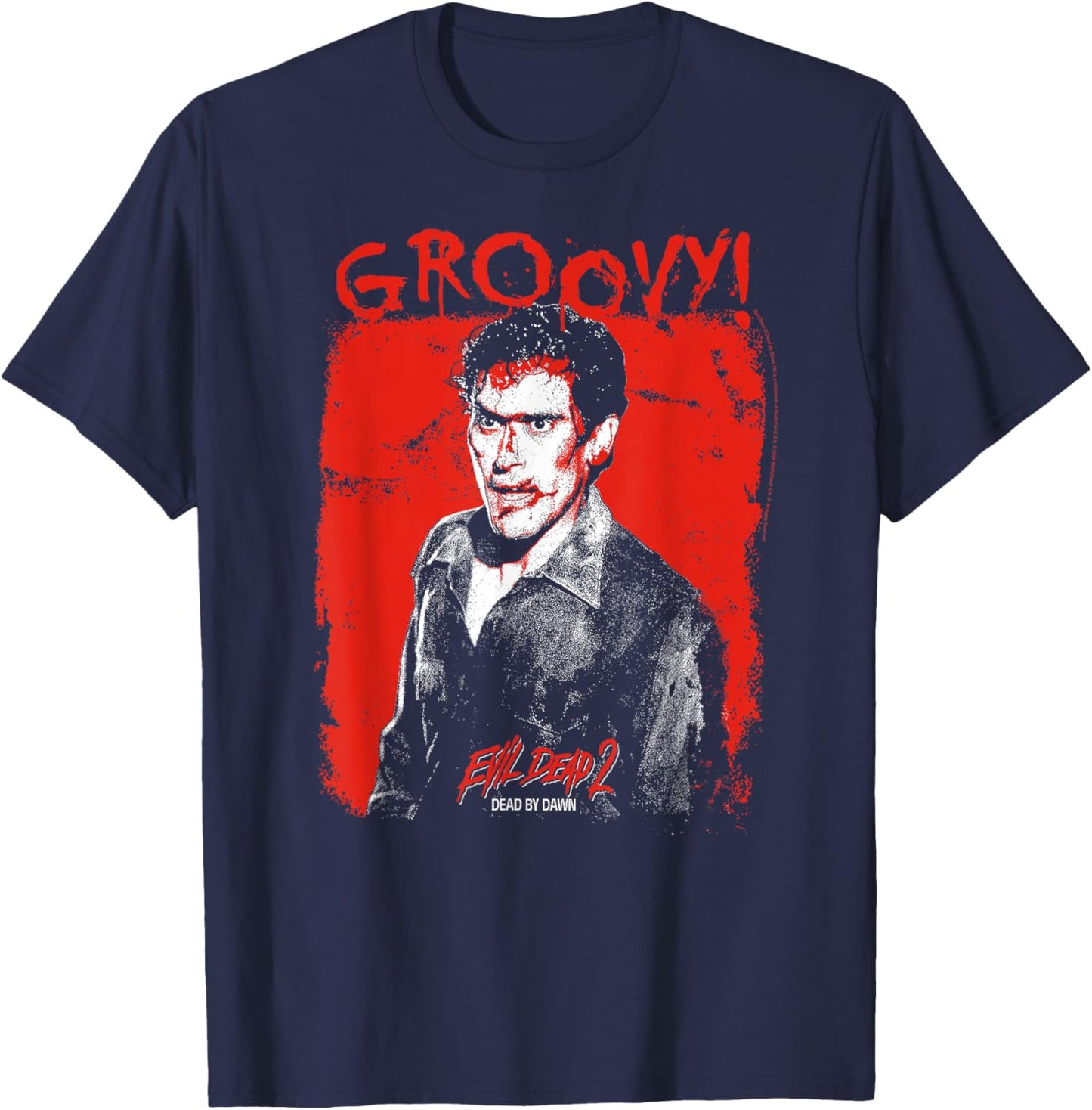 Ripple Junction x Evil Dead 2 Ash Williams Bloody Groovy , Black, S T-Shirt - T-Shirt | Navy