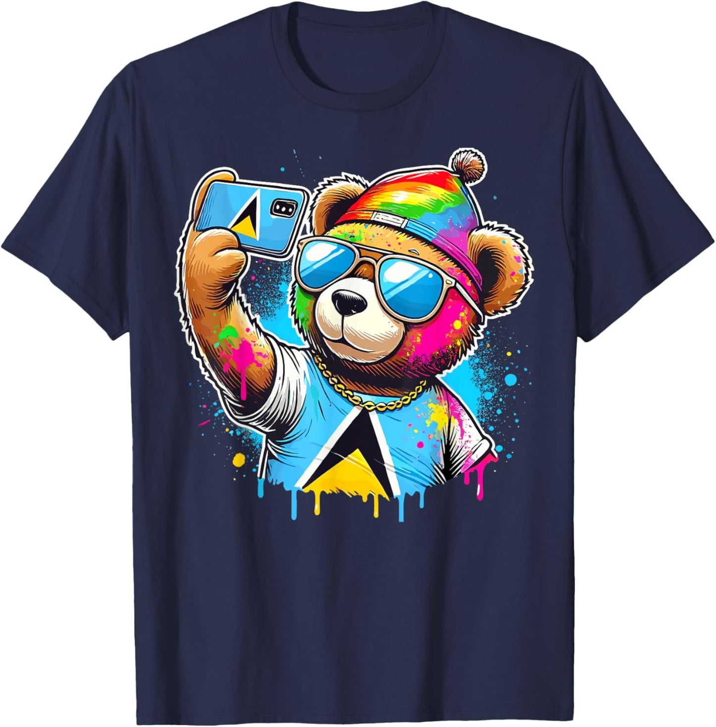 Funny St. Lucia Carnival Bear, Paint And Powder Fete,Jouvert T-Shirt - T-Shirt | Navy