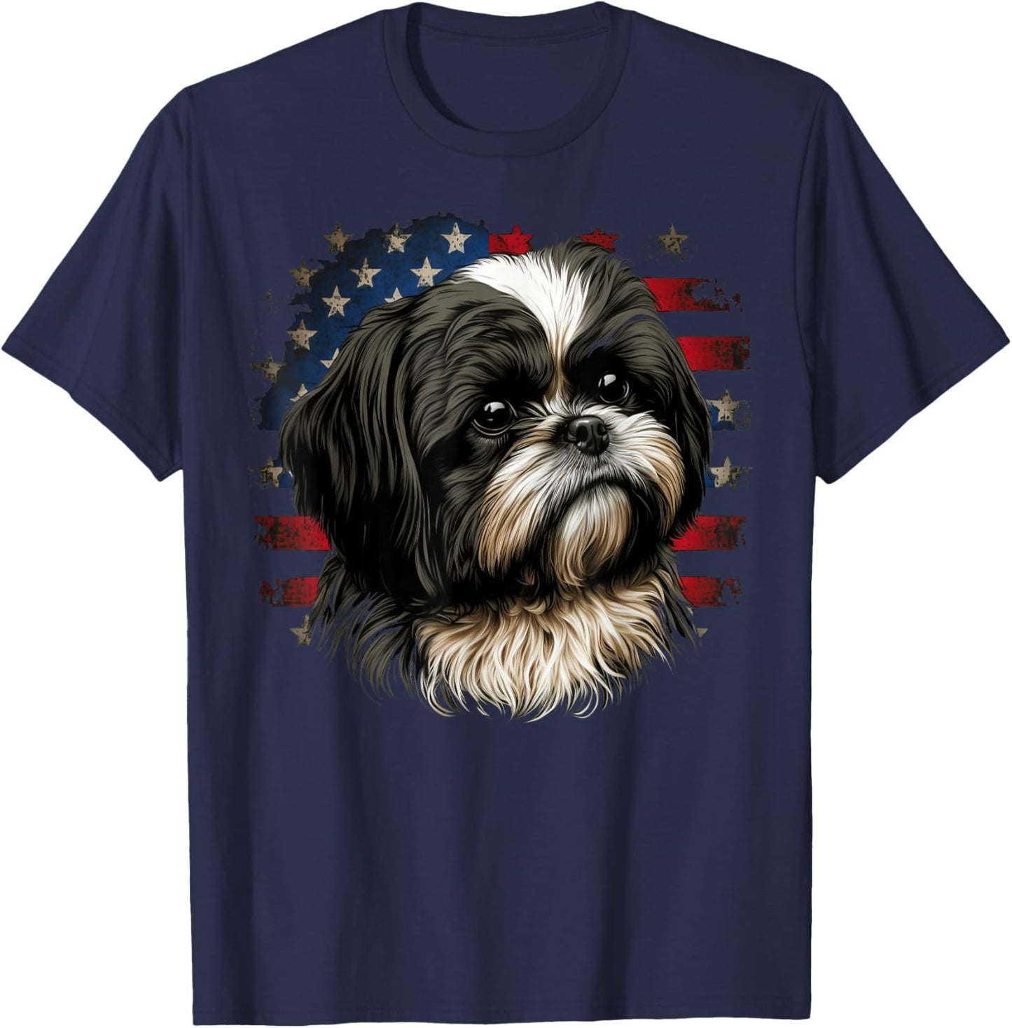 USA 4th Of July Shih Tzu on Patriotic American Shih Tzu T-Shirt - T-Shirt | Navy