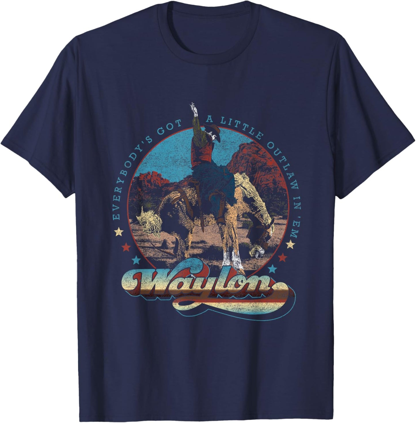 Waylon Jennings - Official Merchandise - Black Cowboy - -Adults - Short Sleeve - - Small T-Shirt - T-Shirt | Navy