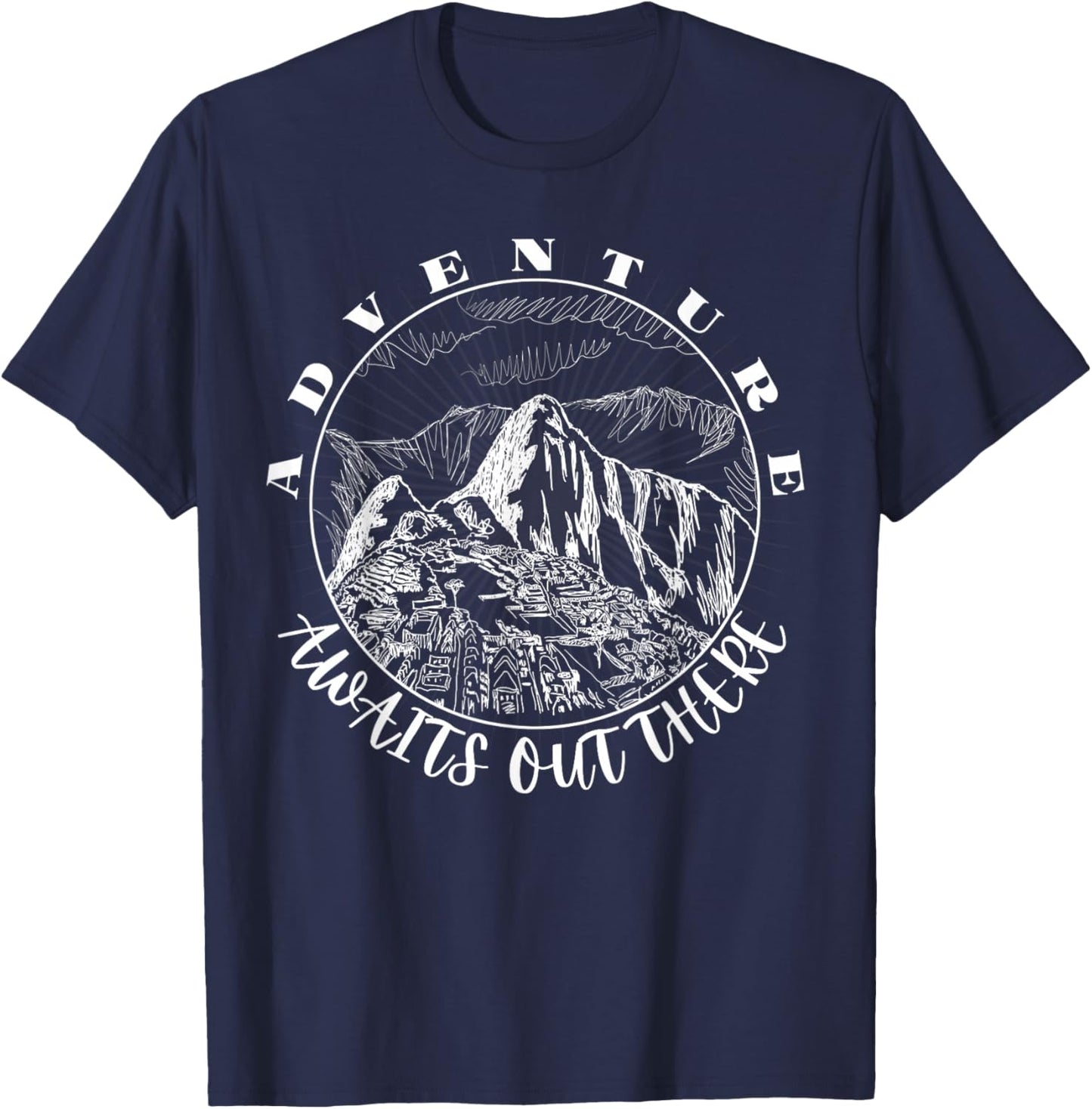 Adventure Awaits Out There Hiking Mountain Camping Adventure T-Shirt - T-Shirt | Navy