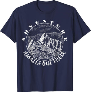 Adventure Awaits Out There Hiking Mountain Camping Adventure T-Shirt - T-Shirt | Navy