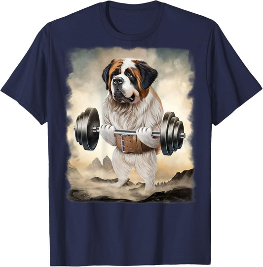 Saint Bernard Dog Muscle Training Weightlifting Men Women Kids T-Shirt - T-Shirt | Navy