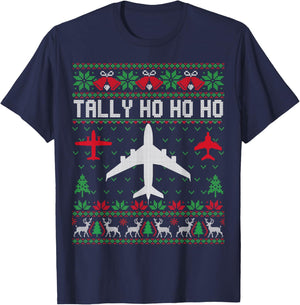 Spitfire Christmas Ugly Jumper Style Airplane Aircraft Plane T-Shirt - T-Shirt | Navy