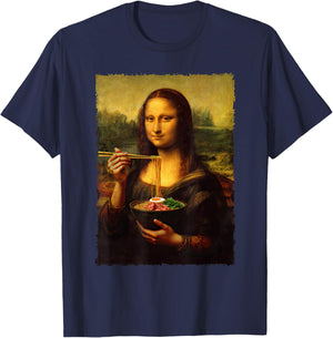 Mona Lisa Eating Japanese Noodles Ramen Art Teacher , Black, S T-Shirt - T-Shirt | Navy