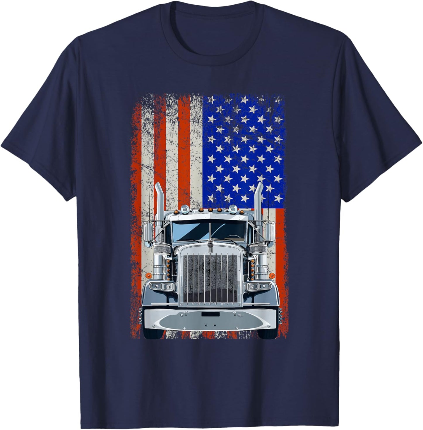 US American Flag Semi Truck Driver T-Shirt - T-Shirt | Navy