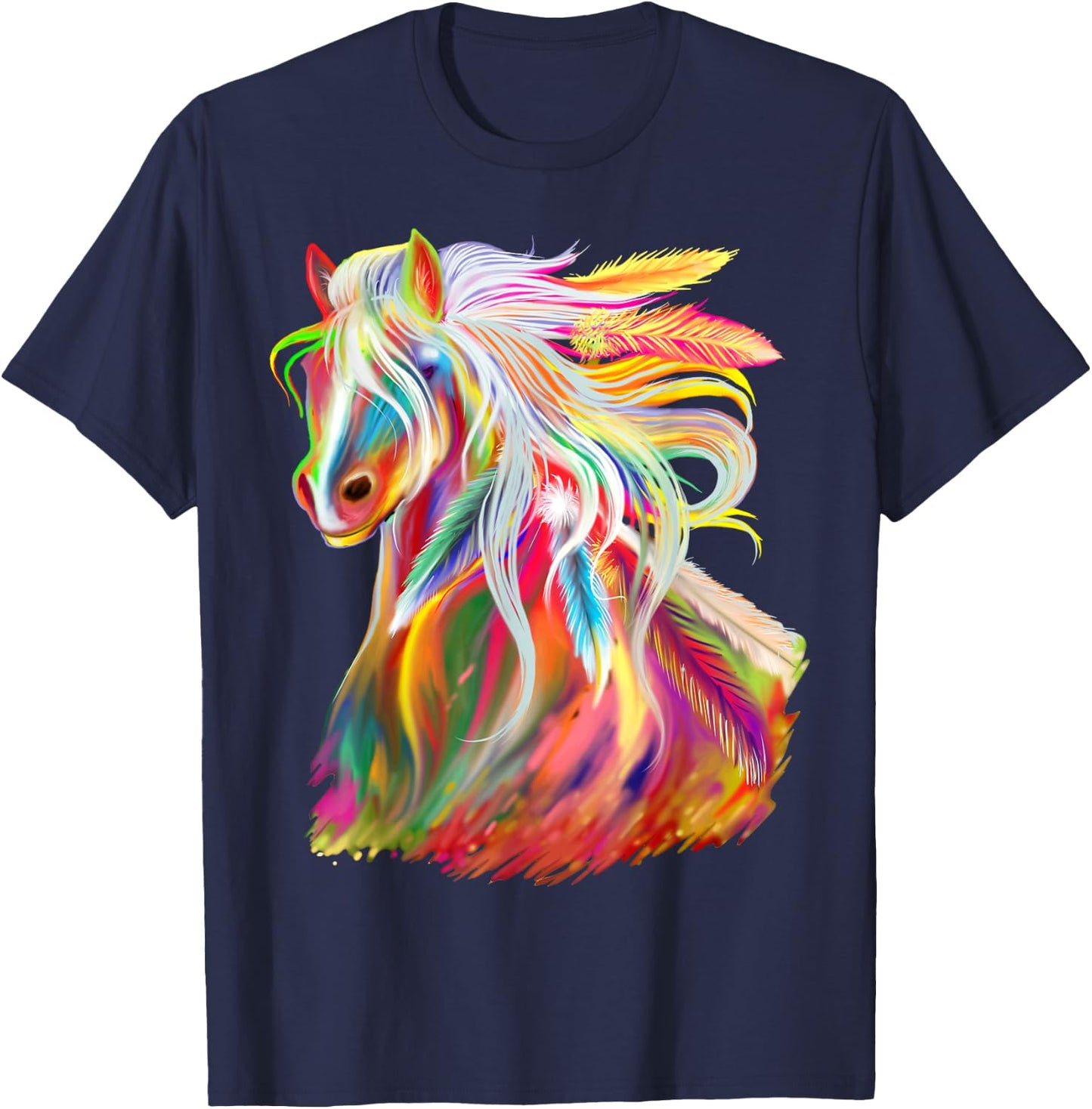 Love Horses Apparel For Girls Women Horse Head Watercolor Equestrian T-Shirt - T-Shirt | Navy