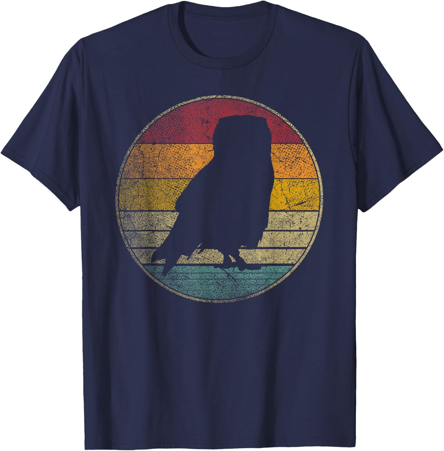 Owl Bird Vintage Distressed Retro Silhouette 70's 80's T-Shirt - T-Shirt | Navy