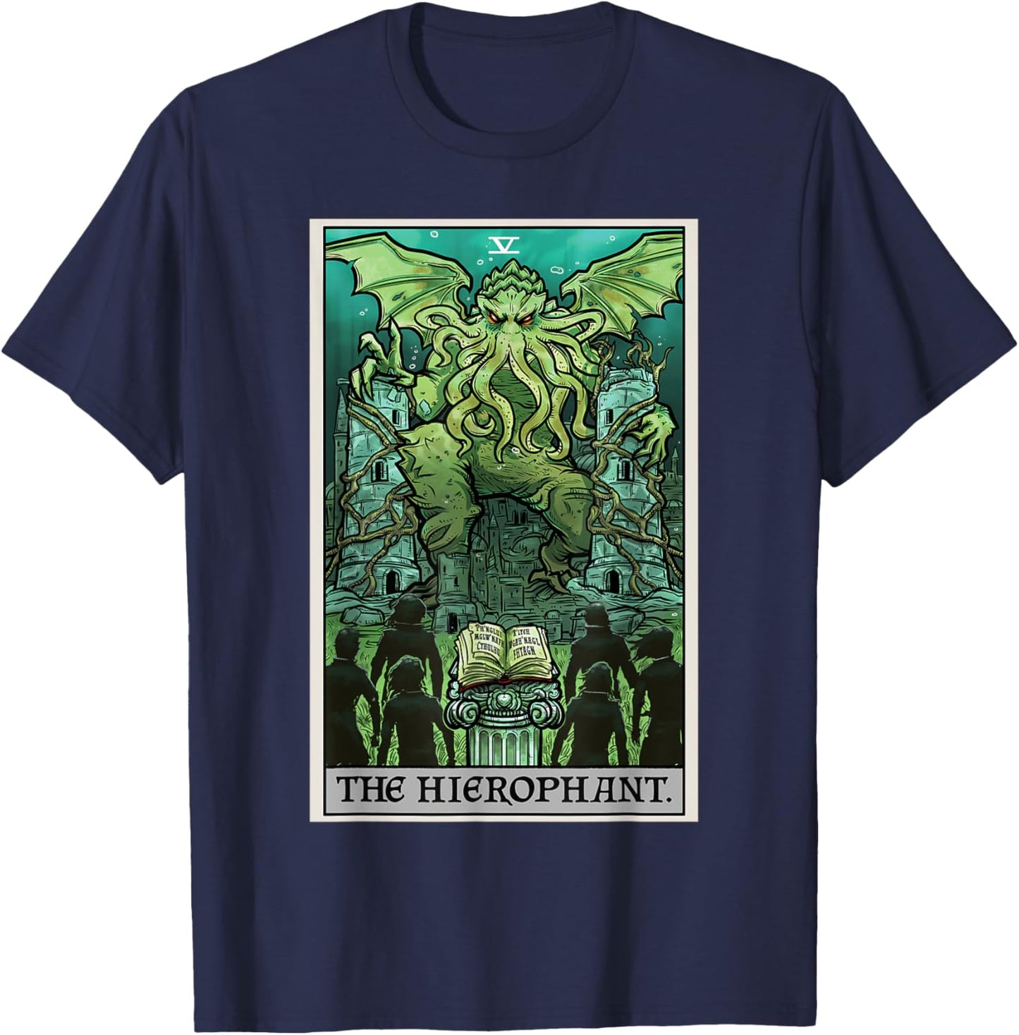 The Hierophant Tarot Card Cthulhu Classic Horror Halloween T-Shirt - T-Shirt | Navy