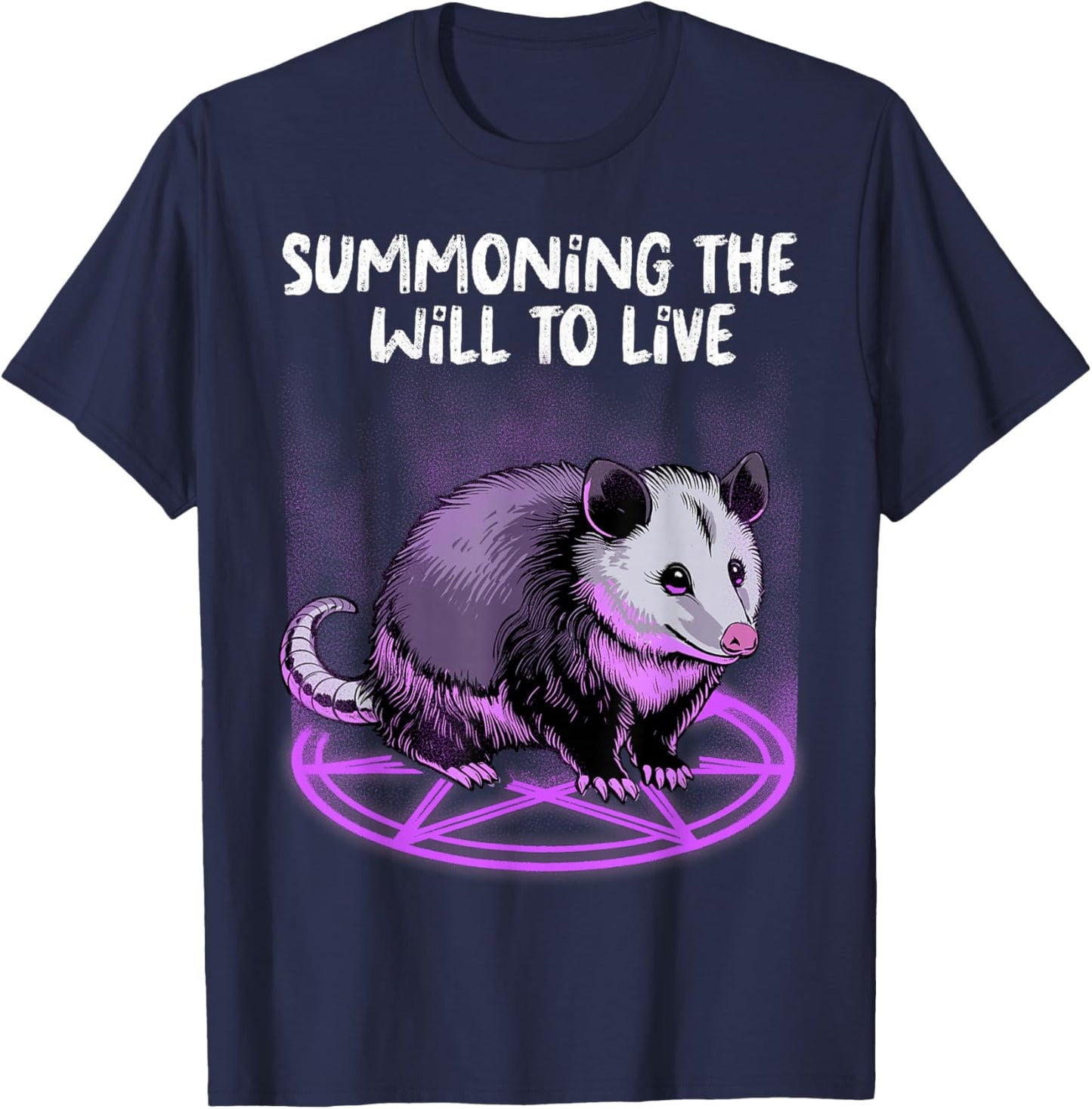 Opossum Shirt Summoning Demons Satanic Possum Pentagram T-Shirt - T-Shirt | Navy
