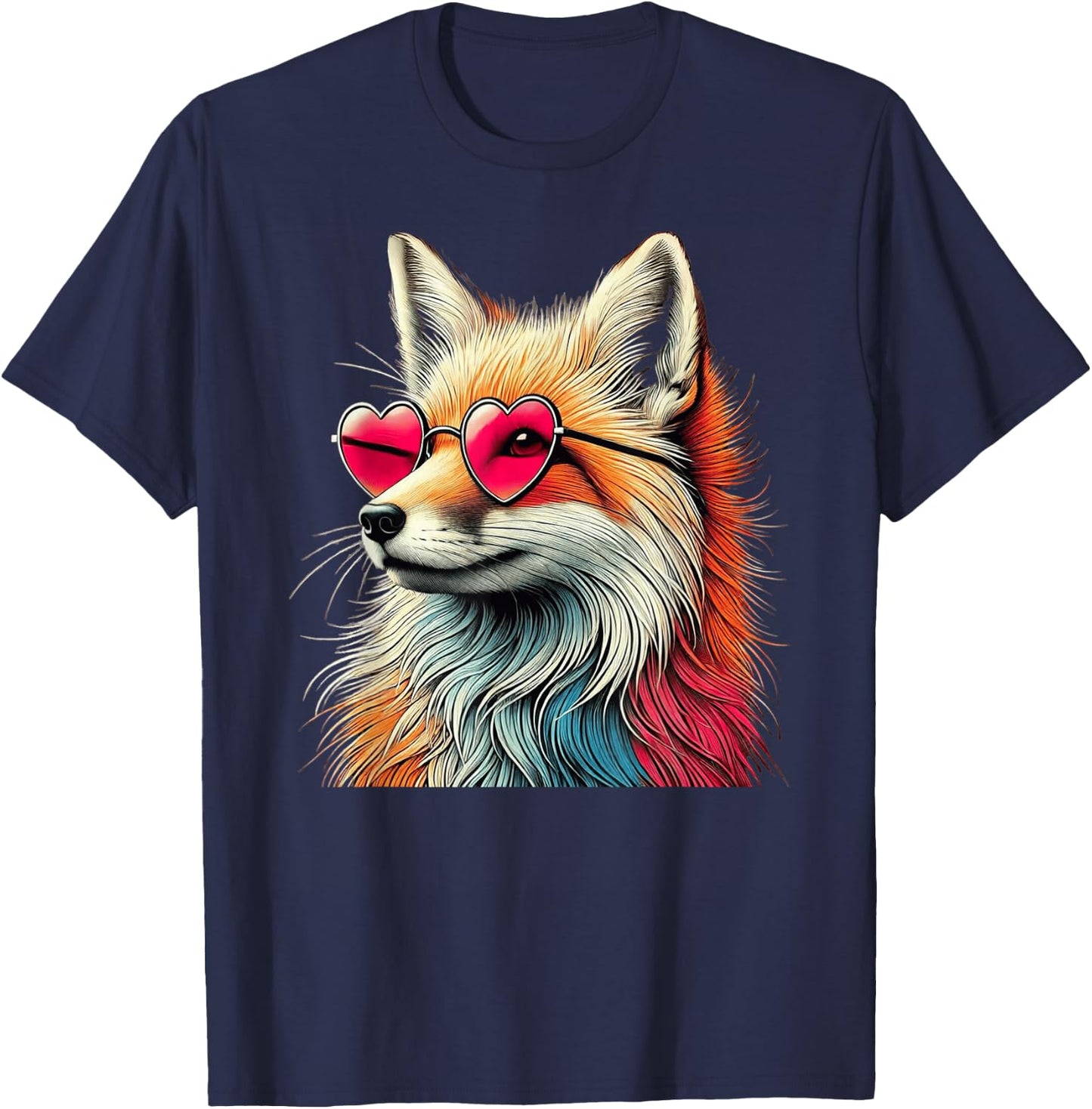 Valentines Day Fox Heart Sunglasses Boys Girls Women T-Shirt - T-Shirt | Navy