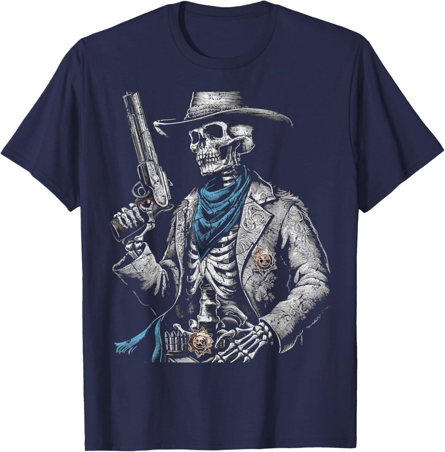 Outlaw Wild West Skeleton Cowboy Gunslinger T-Shirt - T-Shirt | Navy