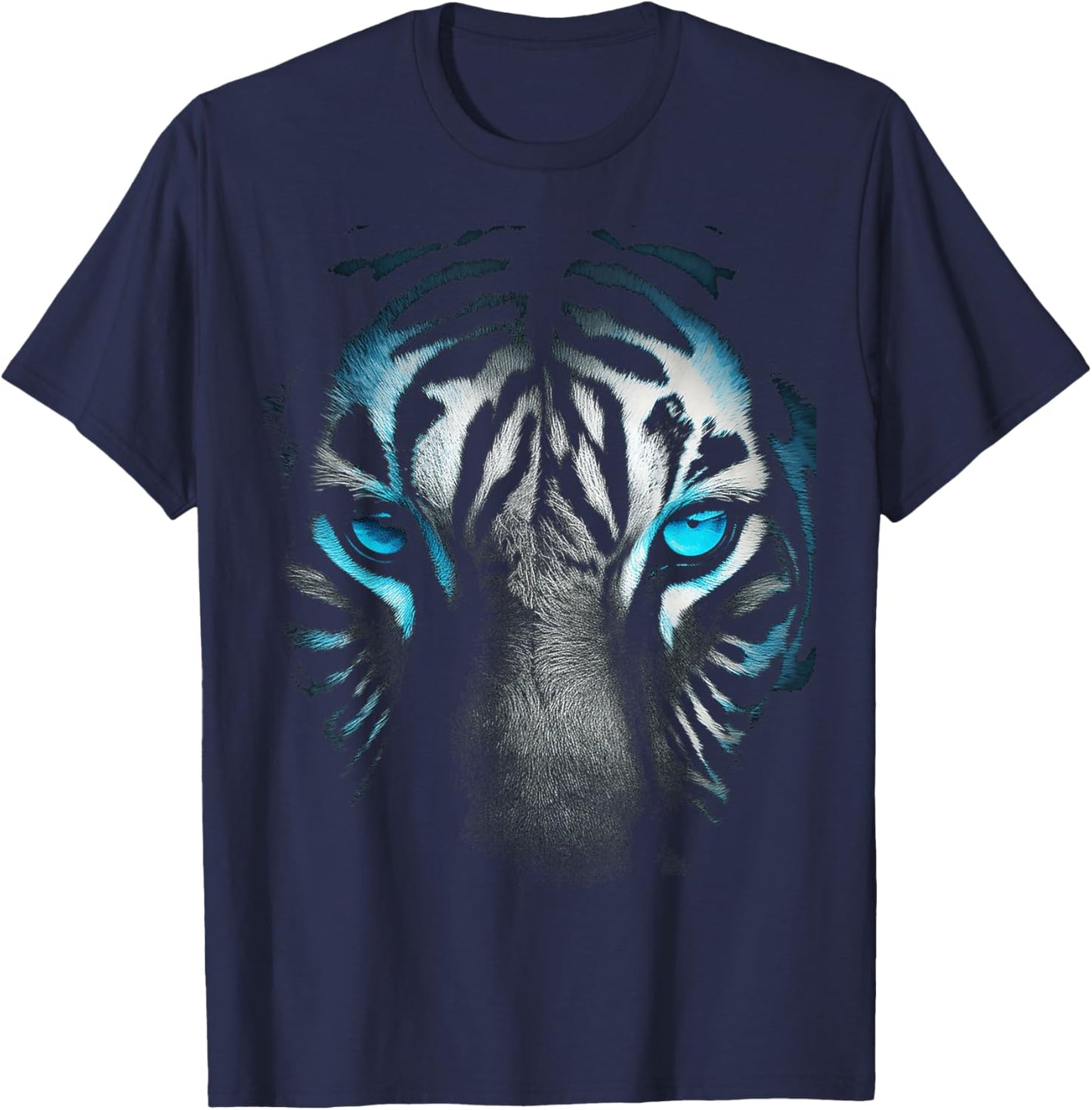 Tiger Blue Eyes Animal Portrait Art Graphic Tiger T-Shirt - T-Shirt | Navy