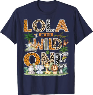 Lola of The Wild One Safari Jungle Zoo 1st Birthday Boy T-Shirt - T-Shirt | Navy