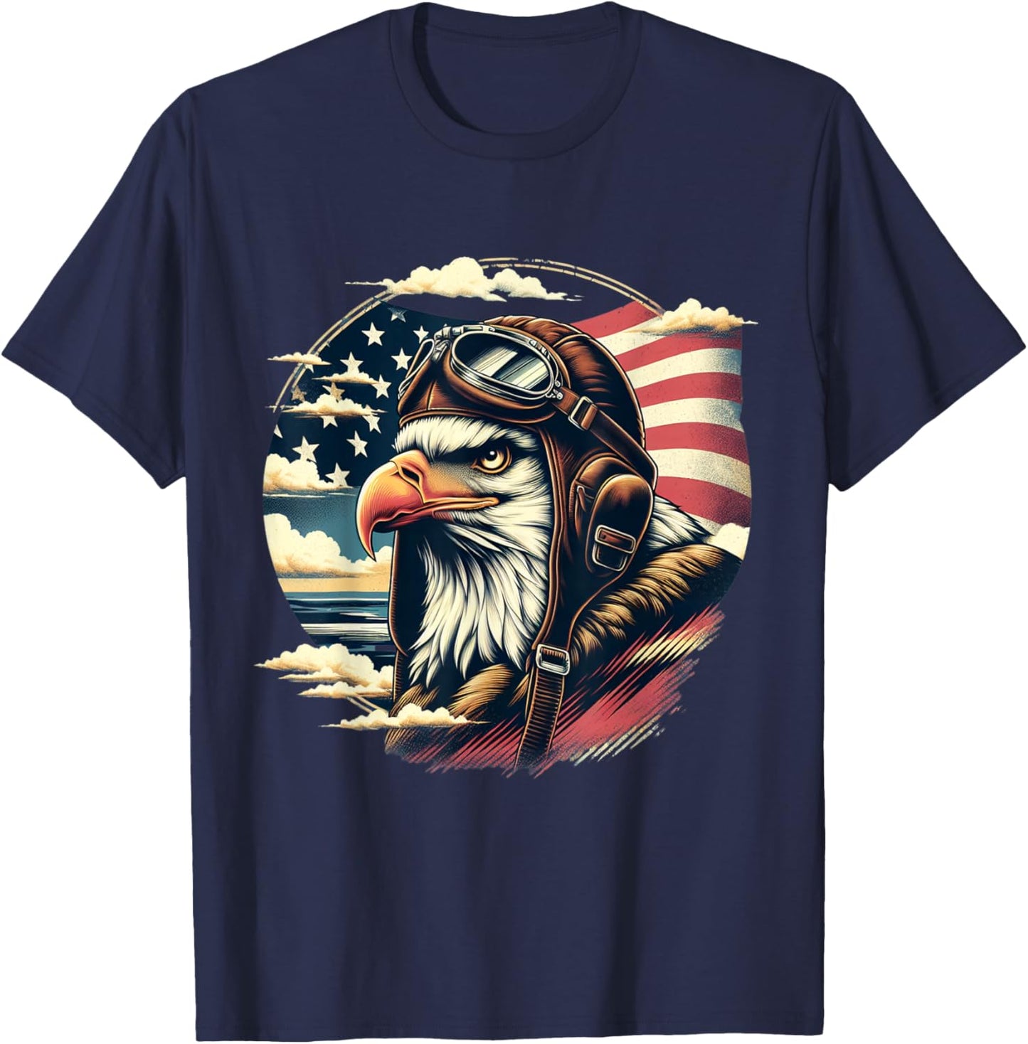 4th of July Patriotic American Shirt Eagle Fighter Pilot T-Shirt - T-Shirt | Navy