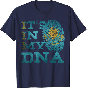 It's In My DNA Kazakh Heritage Kazakhstan Flag Gifts T-Shirt - T-Shirt | Navy