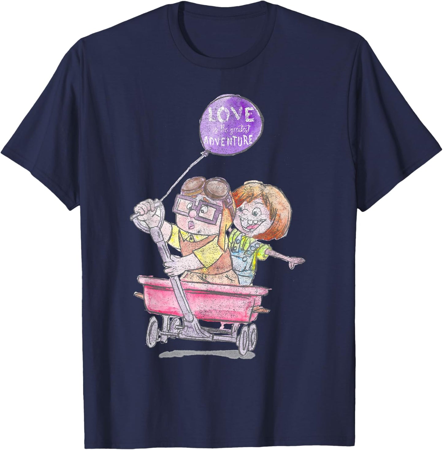 Disney Pixar Up Carl & Ellie Wagon Ride Sketch T-Shirt - T-Shirt | Navy