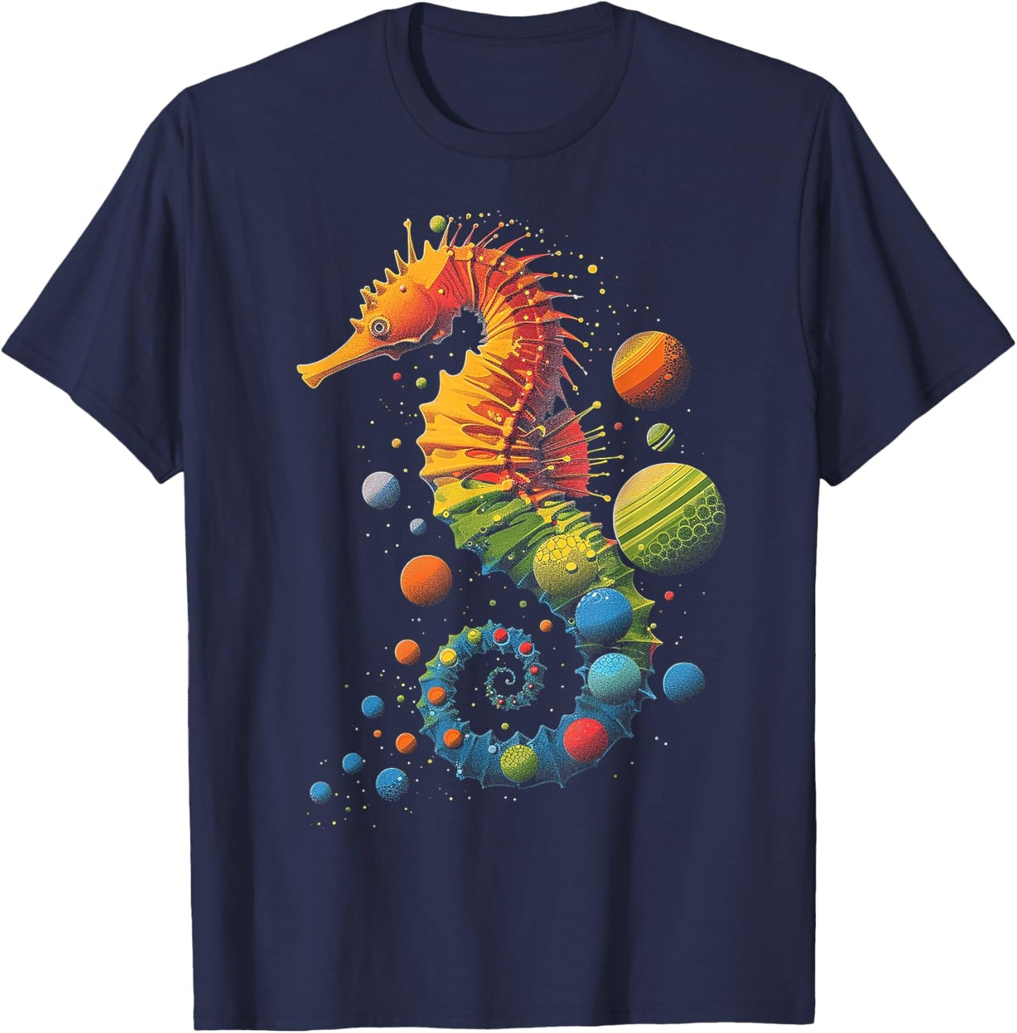 Sea Horse Planets Colorful Animal Art Graphic Sea Horse T-Shirt - T-Shirt | Navy