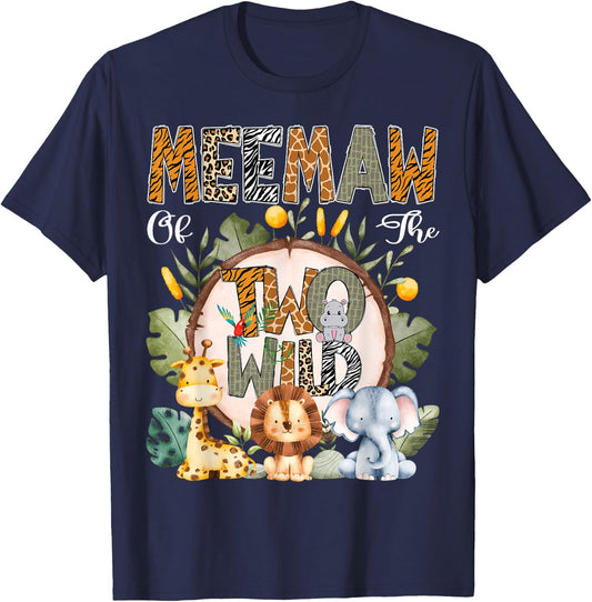 Meemaw Of The Two Wild Animal Safari 2Nd Birthday Party T-Shirt - T-Shirt | Navy