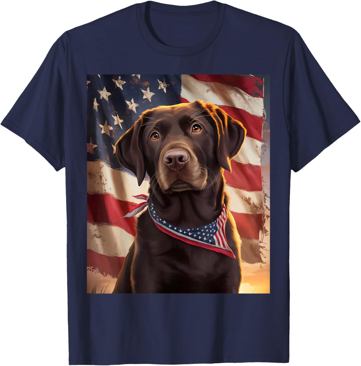 American Flag 4th of July Dog American Chocolate Labrador T-Shirt - T-Shirt | Navy
