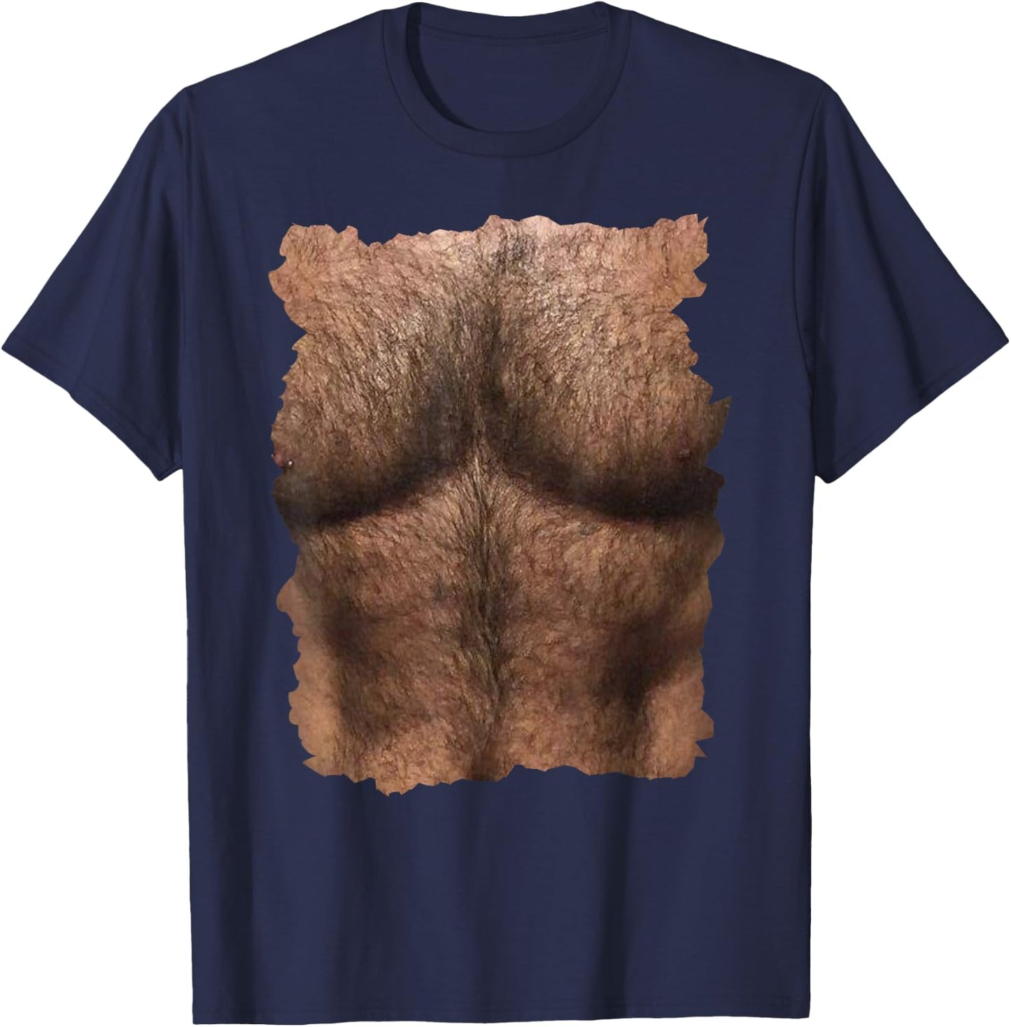 Hairy Chest with Man's Six Pack Funny T-Shirt - T-Shirt | Navy