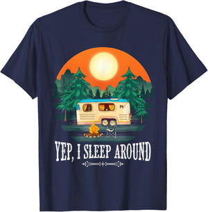 I Sleep Around - Funny Sarcastic Camping Graphic For Campers T-Shirt - T-Shirt | Navy