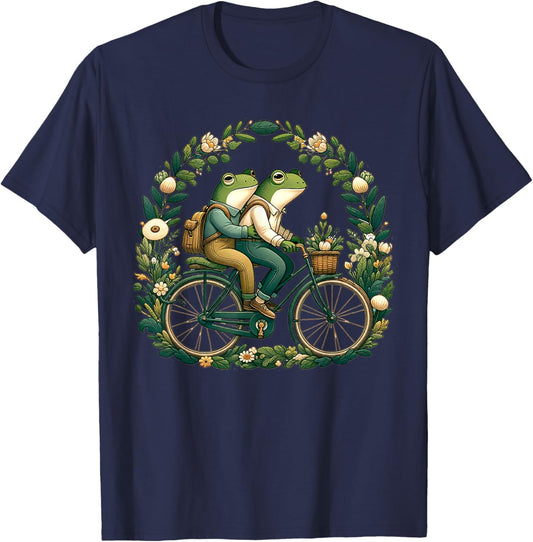 Frogs toads on bicycle lover Cottagecore Frog Riding Bicycle T-Shirt - T-Shirt | Navy