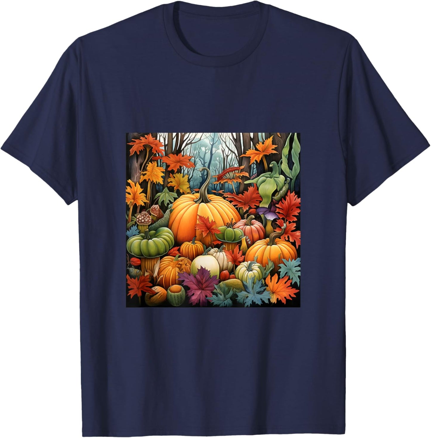 Fall Leaves autumn pumpkin pattern autumn color foliage T-Shirt - T-Shirt | Navy
