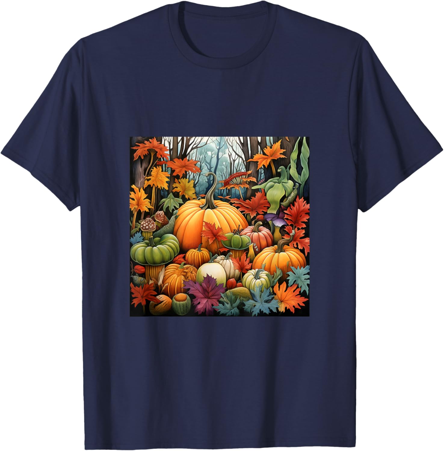 Fall Leaves autumn pumpkin pattern autumn color foliage T-Shirt - T-Shirt | Navy