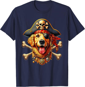 Golden Retriever Pirate Crossbones Halloween Kid T-Shirt - T-Shirt | Navy