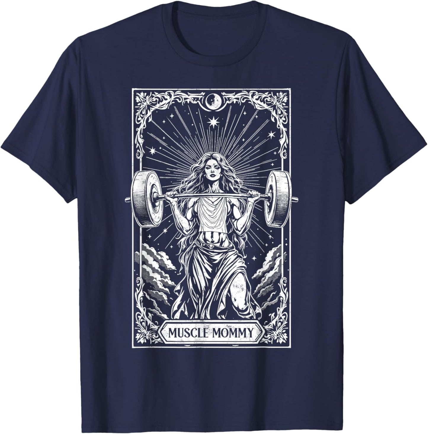 Muscle Mom Powerlifter Tarot Card Vintage Mom Workout Gym T-Shirt - T-Shirt | Navy