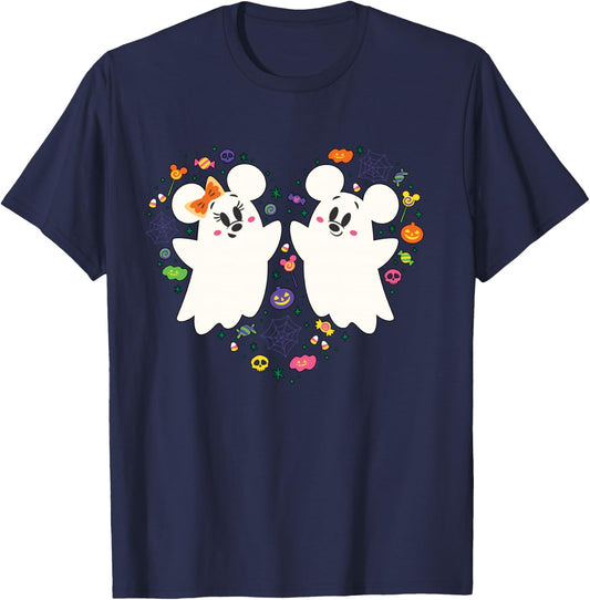 Disney Mickey and Minnie Cute Little Ghosts Halloween Heart T-Shirt - T-Shirt | Navy